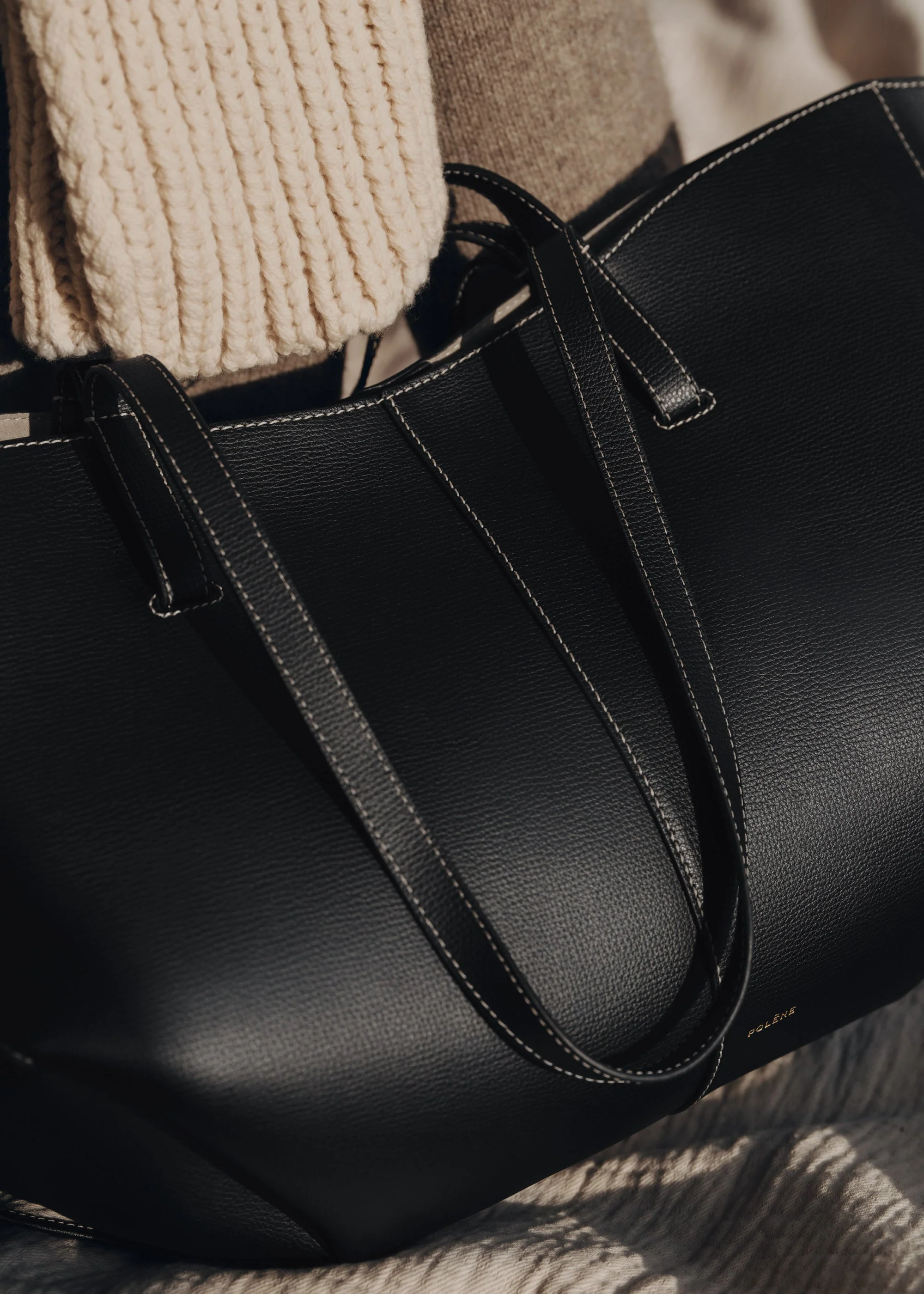 Cyme - Textured Black with Ecru Stitching - Image 4