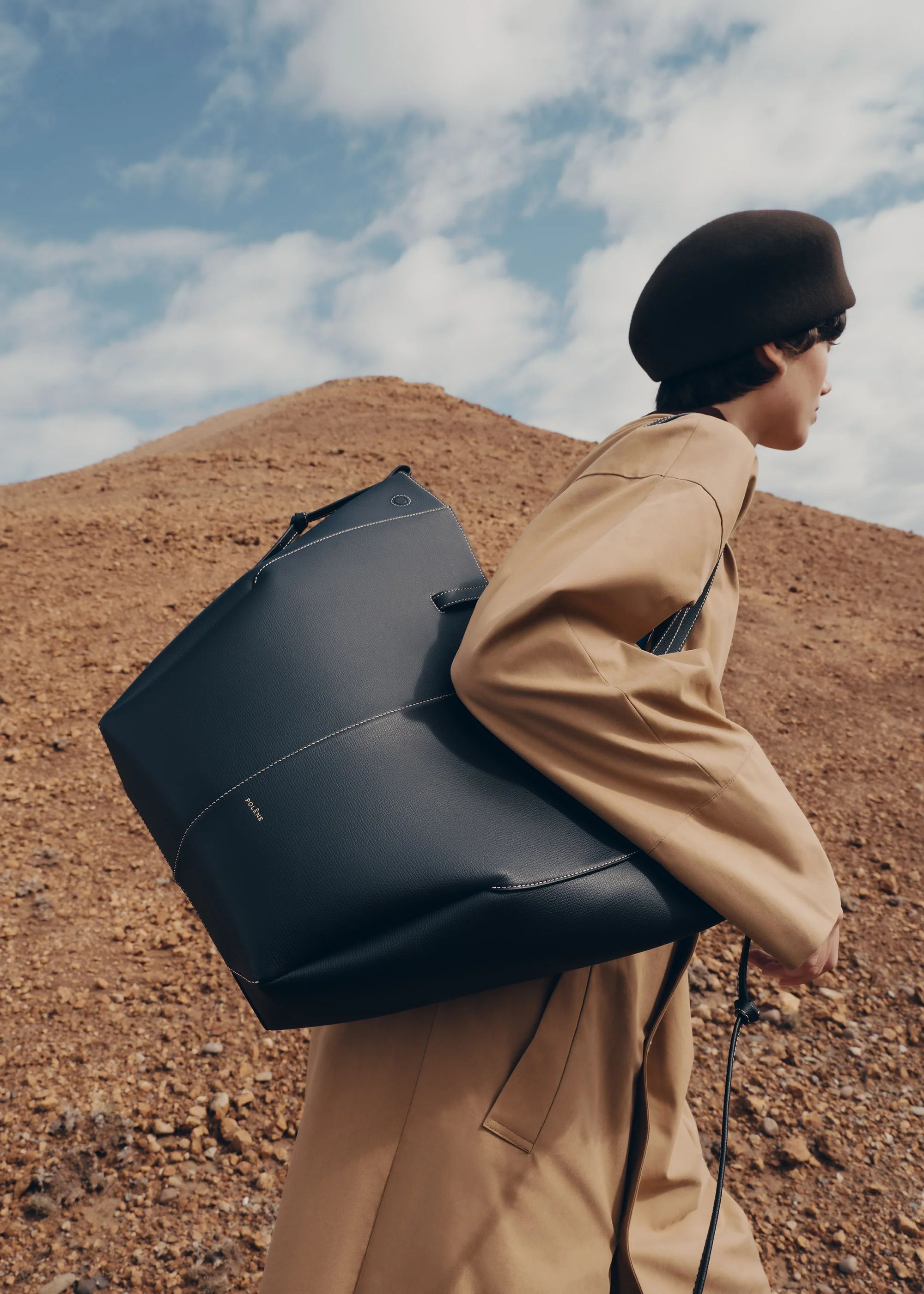 Cyme Tote - Textured Black with Ecru Stitching - Image 3