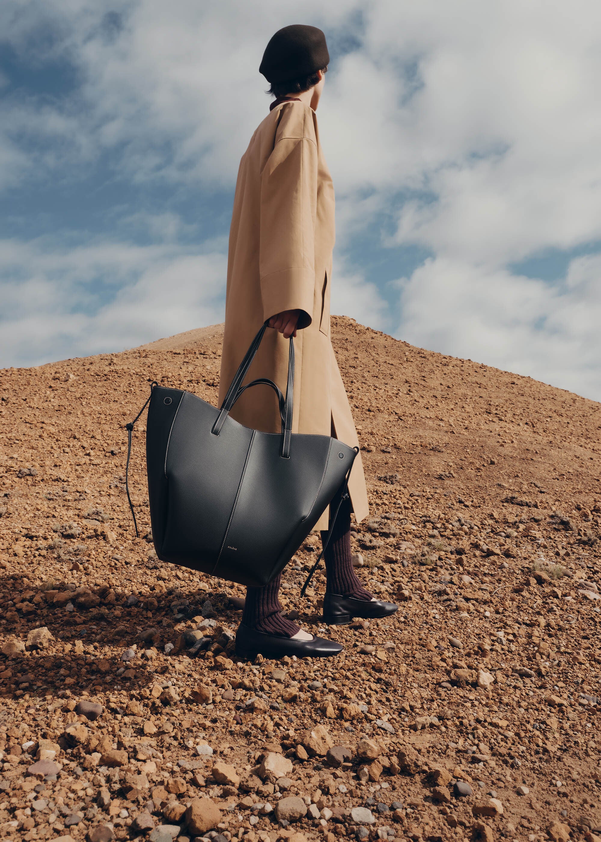 Cyme Tote - Textured Black with Ecru Stitching - Image 6